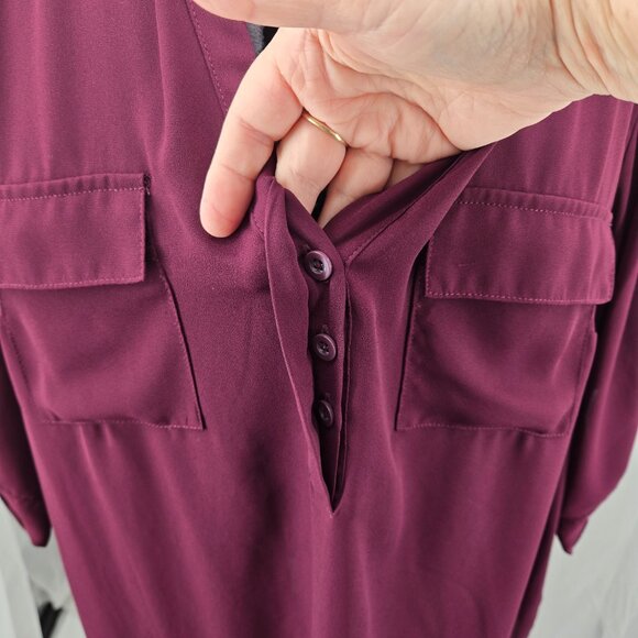 810-2 Torrid Purple/Burgandy Harper ¾ sleeve hi-low Tunic Blouse Size 2 18/20 - Picture 6 of 12